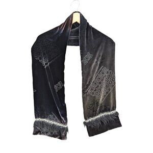 RTW Charleston Velvet Scarf Womens Black Grey Silk Blend Sequin 61"